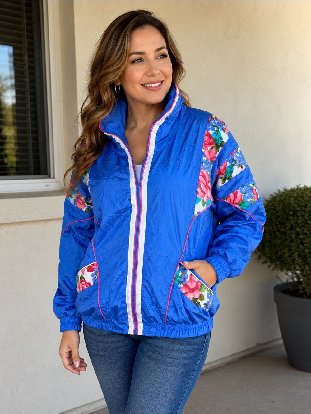 vintage westbound jacket Women’s  Size Large Blue Floral Lightweight